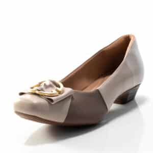 Sapato Couro Off White - Detalhe Nude