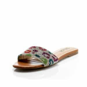 Rasteirinha Couro Caramelo-  Detalhe Strass