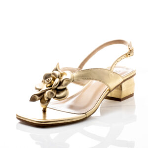 Sandália Dedo Couro Metalizado Ouro Light