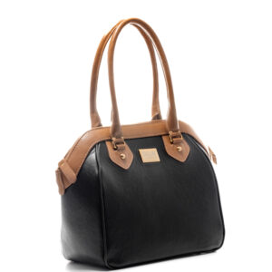 Bolsa Couro Preto - Detalhe Caramelo
