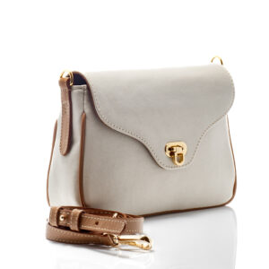 Bolsa Couro Off White - Detalhe Caramelo