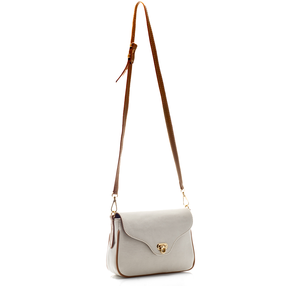 Bolsa Couro Off White - Detalhe Caramelo